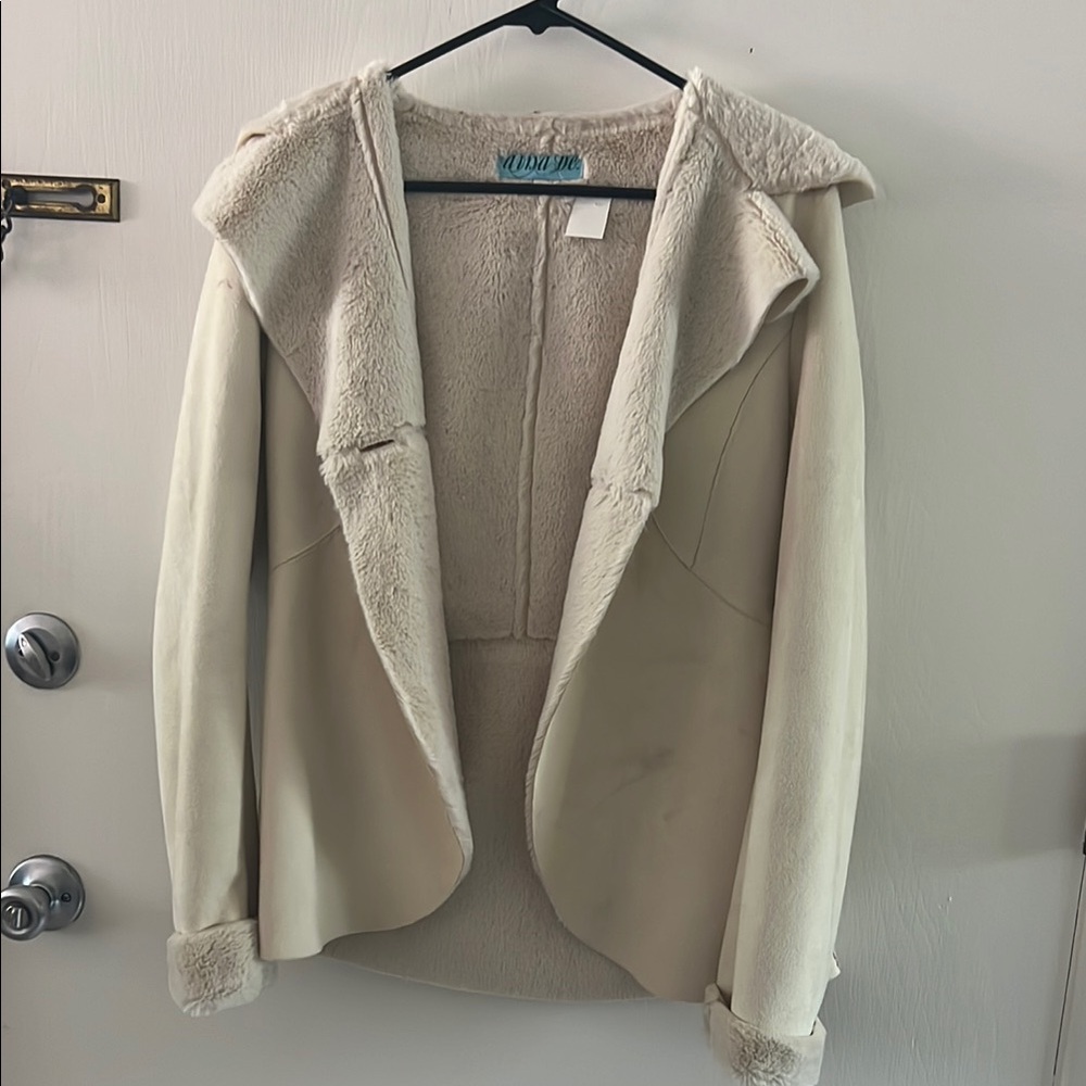 Ada Cream Teddy Jacket Suede Faux Soft Casual Style